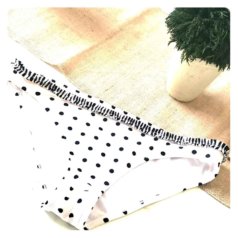 L polka dot bikini bottoms ruffle black white